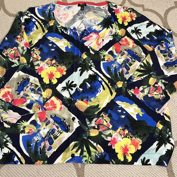 Talbots Petites Lightweight button down tropical colorful sweater Cardigan - Picture 5 of 14